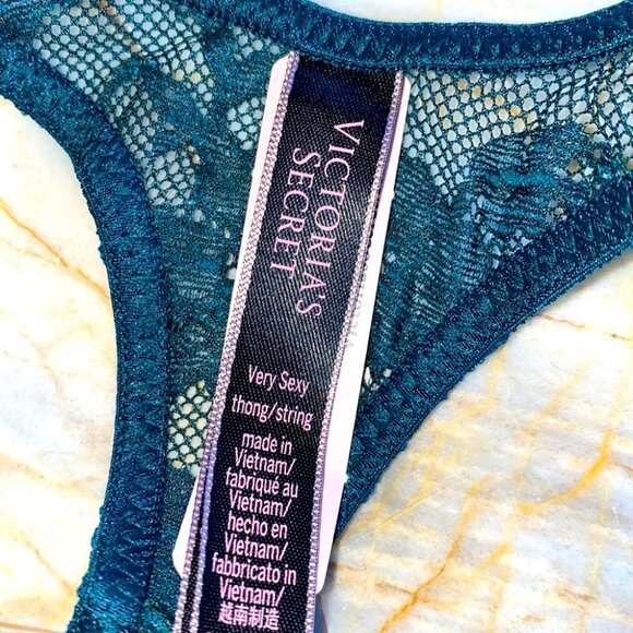 VS VERY SEXY Shine Strap Thong Panty Shimmer Crystal Band Lace Mesh Bling Green - Picture 4 of 11
